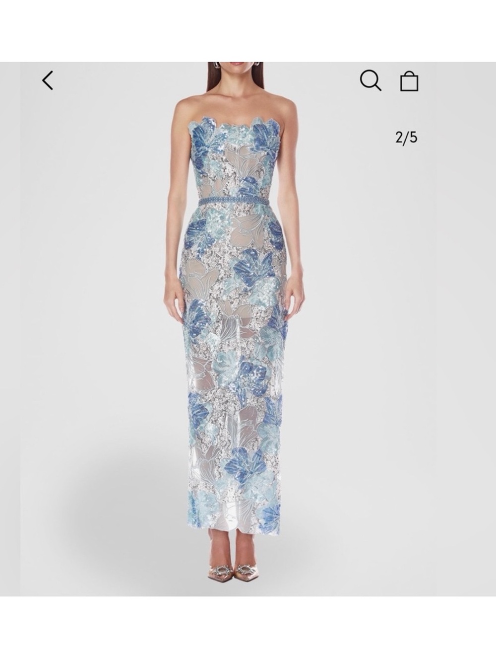Bronx and Banco Strapless Blue Floral Lace Gown